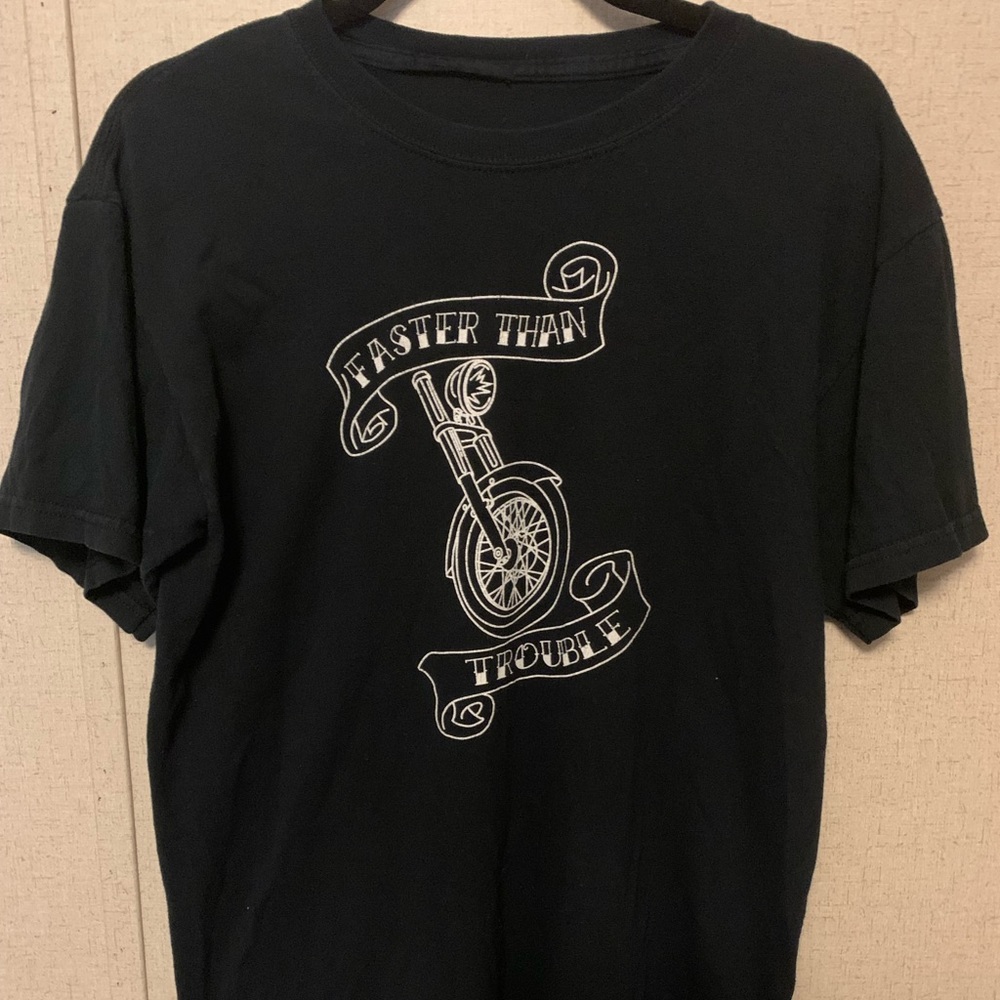 Men’s Medium Black Cotton Lucero Band Motorcycle Vintage Graphic Tee Shirt